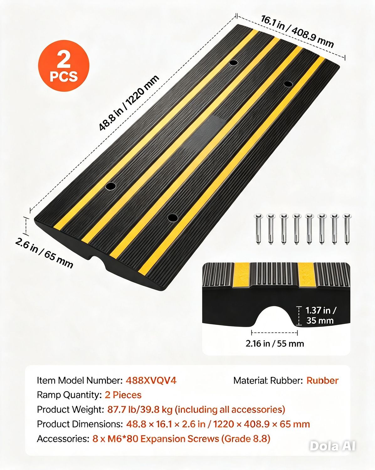Heavy-Duty Rubber Curb Ramp with Cable Channel