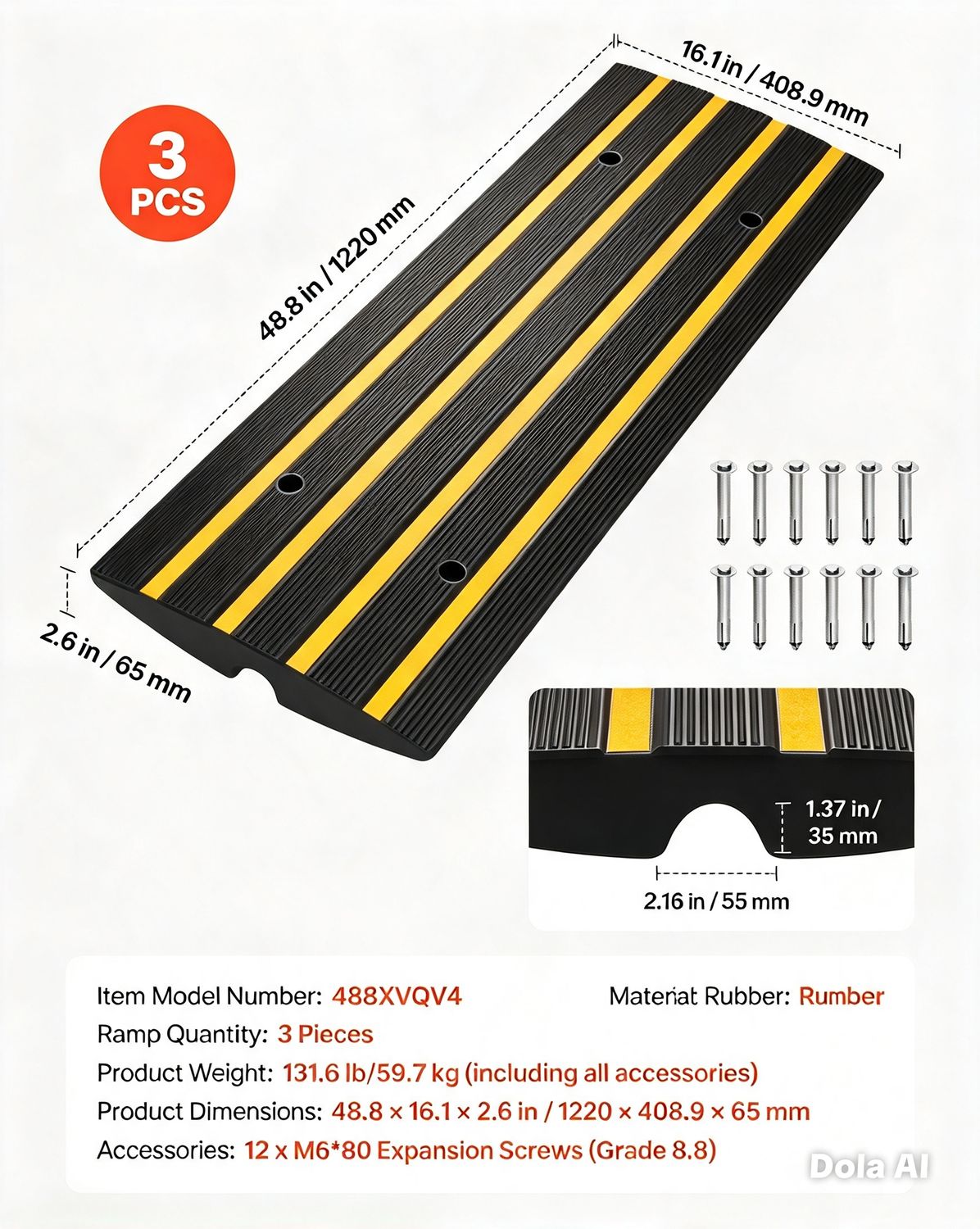 Heavy-Duty Rubber Curb Ramp with Cable Channel