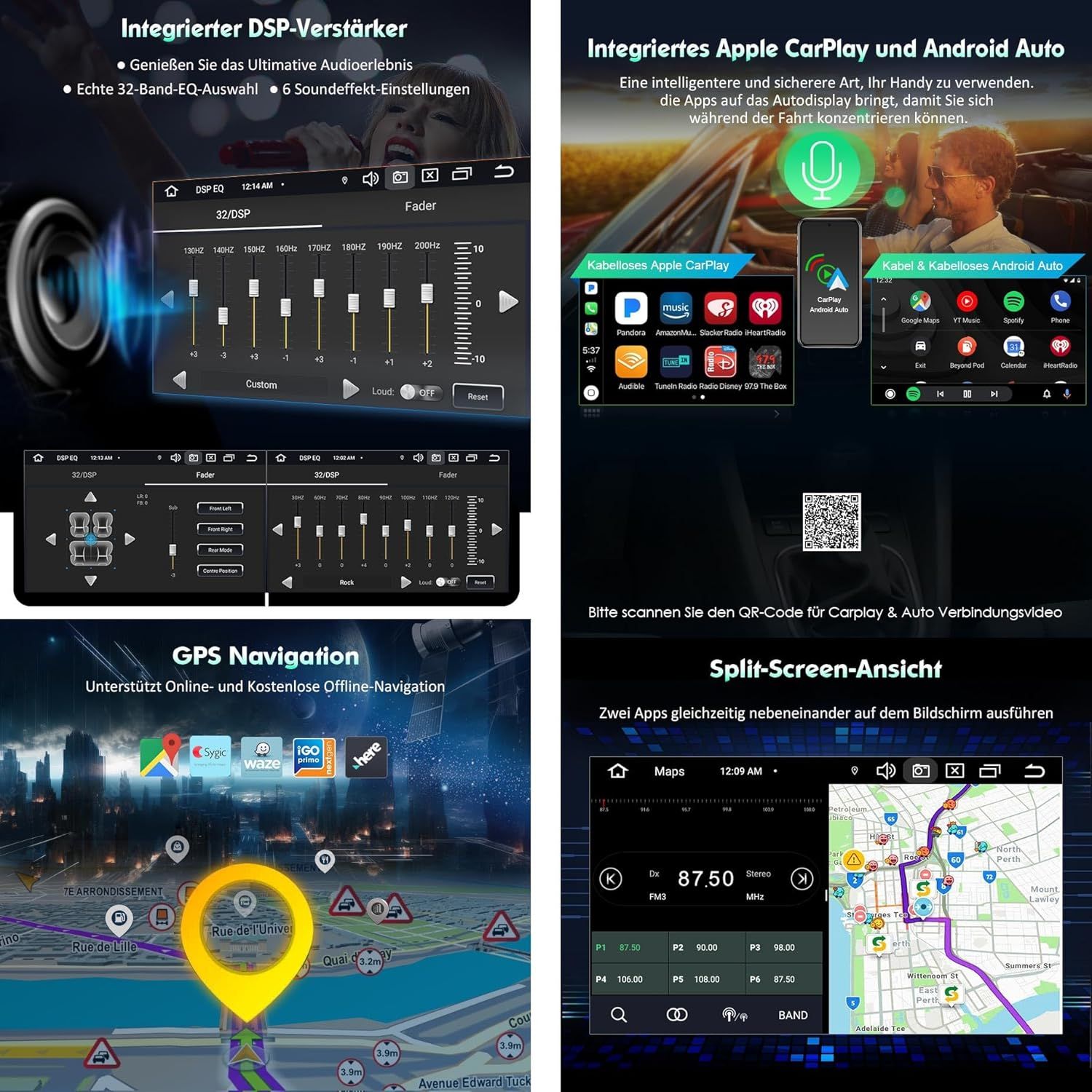 4GB+64GB Android 14 2DIN Car Stereo 7" Touchscreen with Wireless CarPlay Android Auto GPS DAB+ 4G LTE