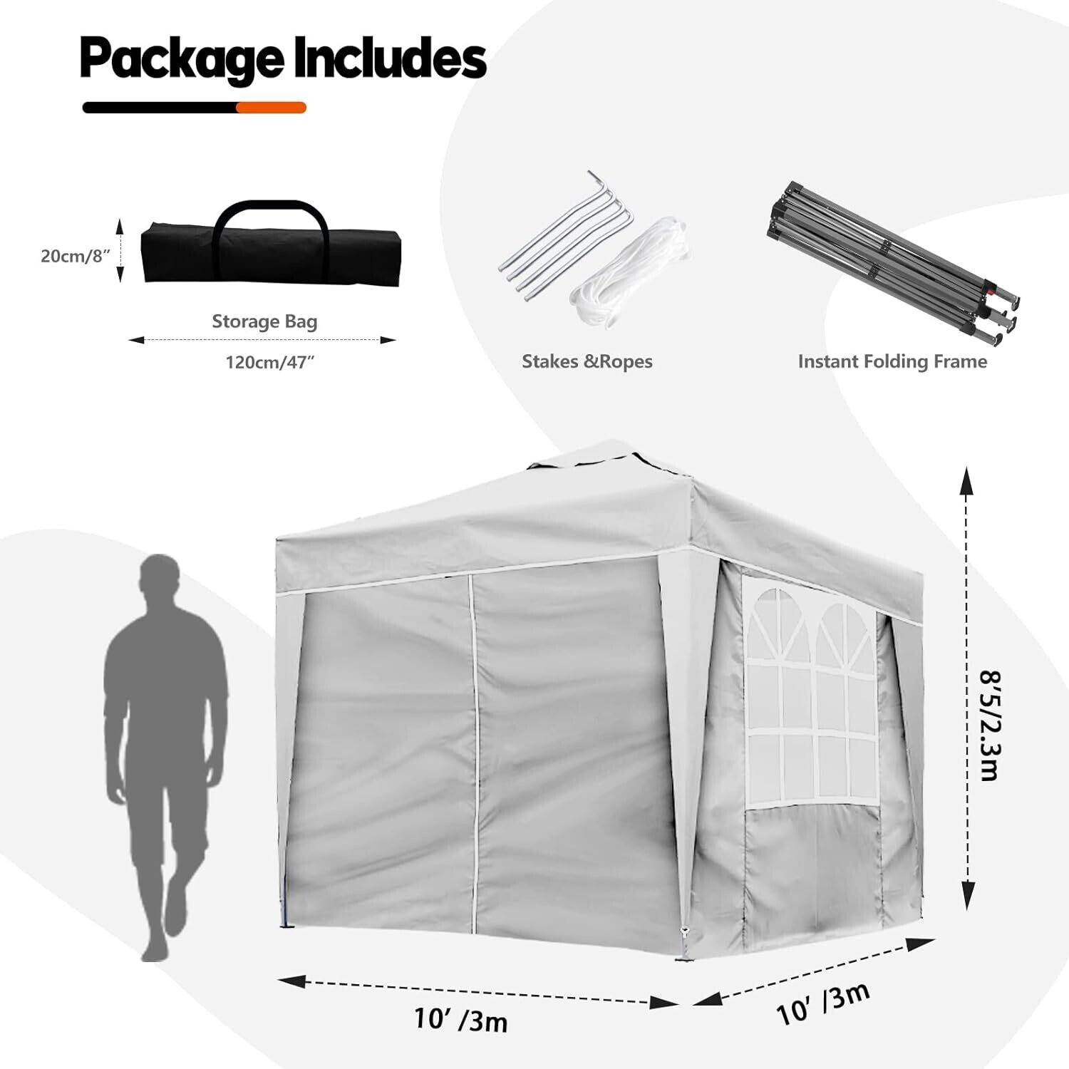 2x2m &amp; 3x3m Waterproof Pop-Up Gazebo Canopy Tent for Outdoor Events