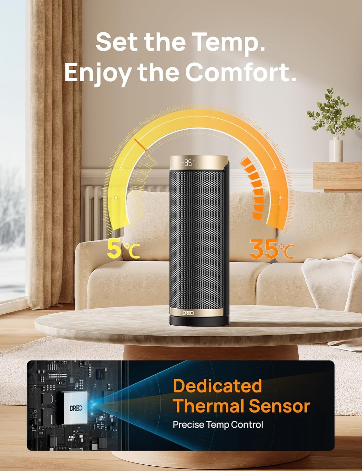16 Inch Ceramic Tower Heater 220V Oscillating Electric Space Heater with Remote