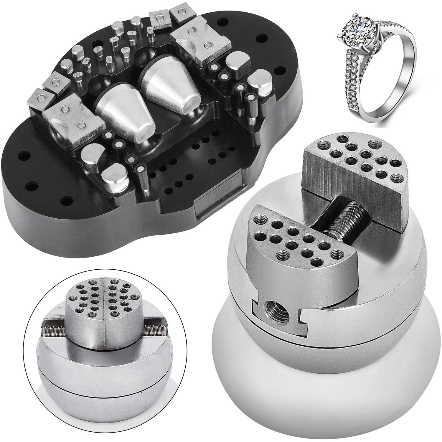 3" Block Ball Vise with 30-Piece Attachment Set - Precision Tool for Jewelers and Fine Detail Work - Ideal for Stone Setting, Engraving, and Jewelry Making - Durable, Stable Design