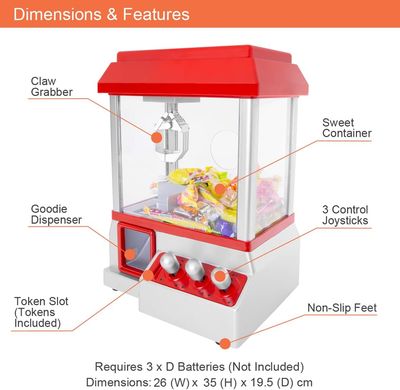 Candy Gripper Claw Machine Toy Kids Arcade Game with Joystick Control Battery Powered