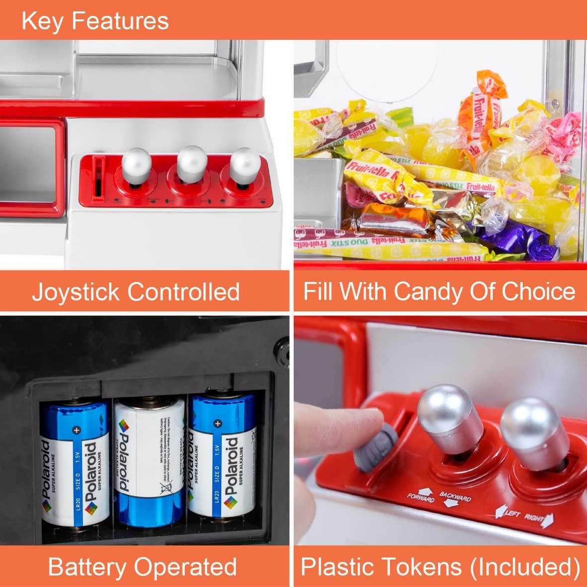 Candy Gripper Claw Machine Toy Kids Arcade Game with Joystick Control Battery Powered