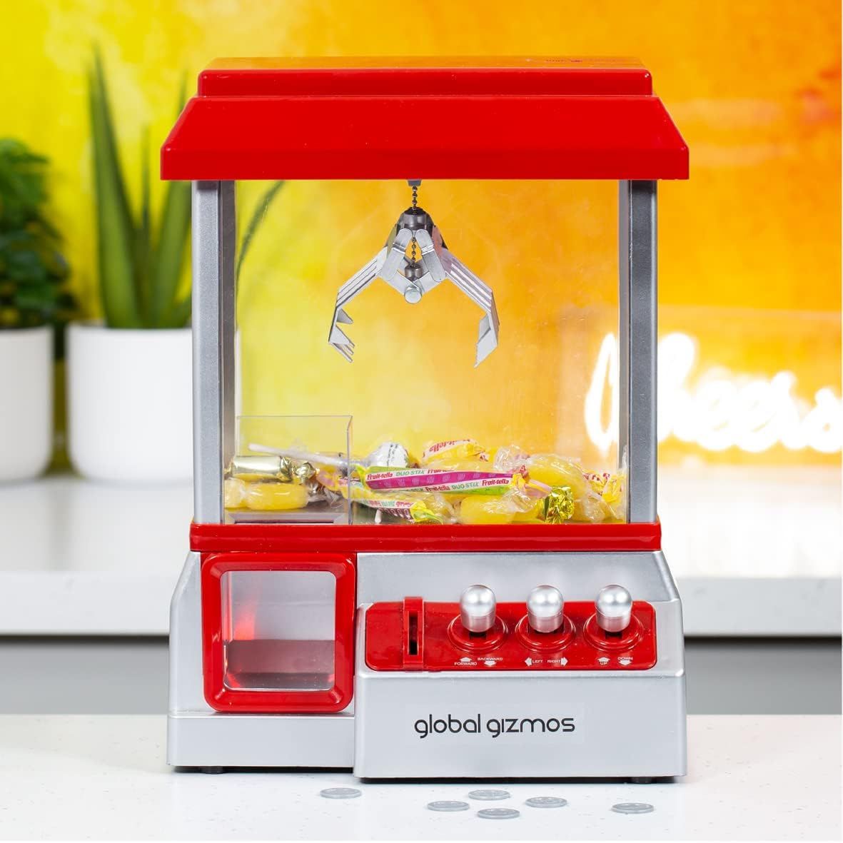 Candy Gripper Claw Machine Toy Kids Arcade Game with Joystick Control Battery Powered