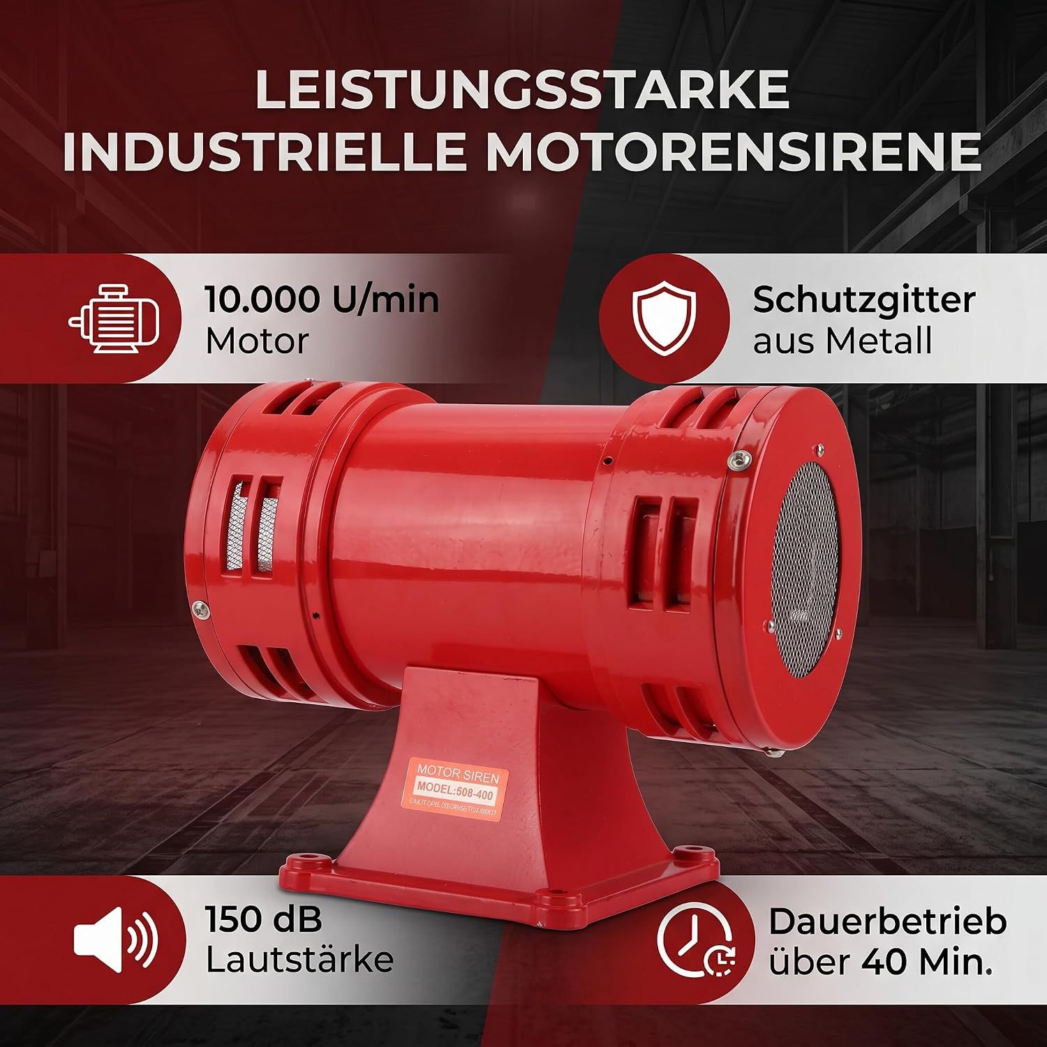 150 dB Electric Motor Siren – 230V Industrial Alarm Horn for Factory, Airport &amp; Emergency Warning
