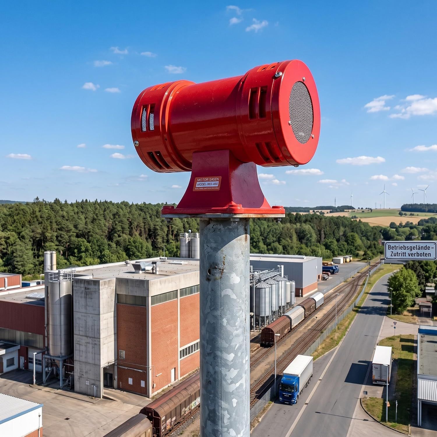 150 dB Electric Motor Siren – 230V Industrial Alarm Horn for Factory, Airport &amp; Emergency Warning