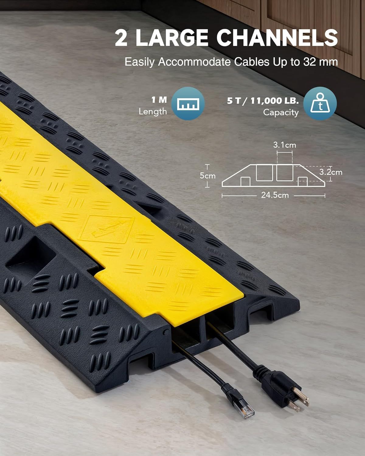 Heavy Duty Cable Protector Ramp 5M 2 Channel 5T Wire Cord Cover