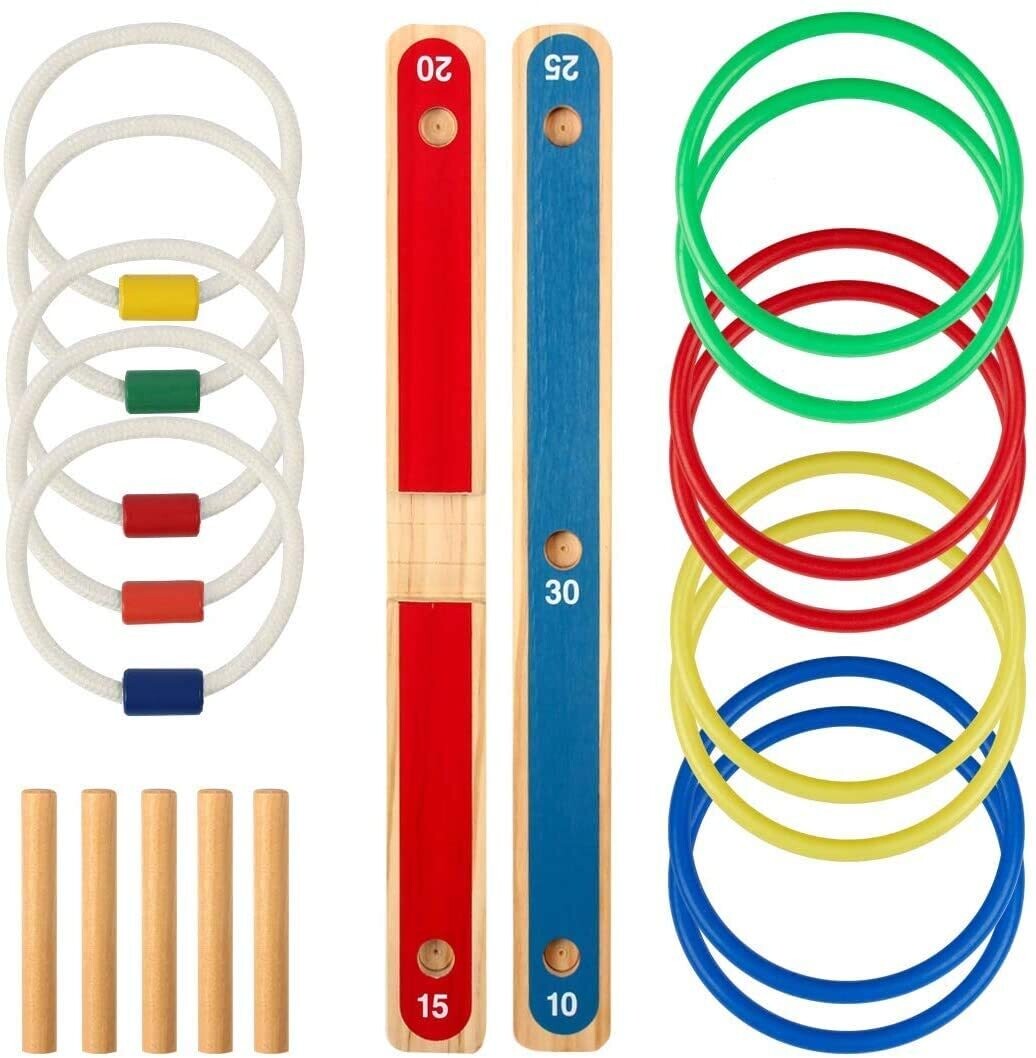 Ring Toss Wooden Quoits Ring Toss Game – Indoor &amp; Outdoor Family Game, 2–8 Players