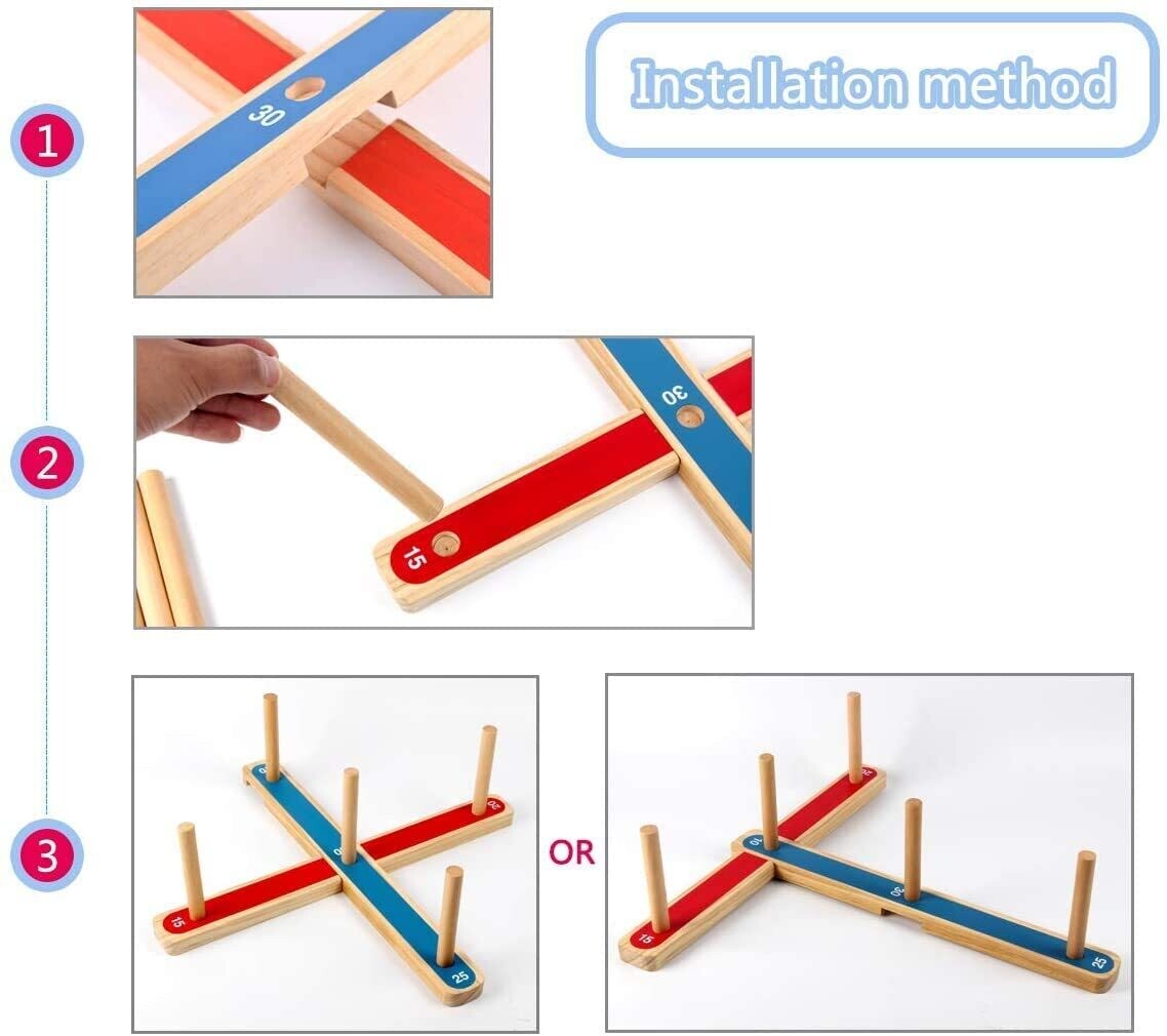 Ring Toss Wooden Quoits Ring Toss Game – Indoor &amp; Outdoor Family Game, 2–8 Players