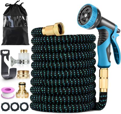 Premium 15m Expandable Garden Hose with 10-Function Spray Gun – 3750D Fabric, Brass Fittings