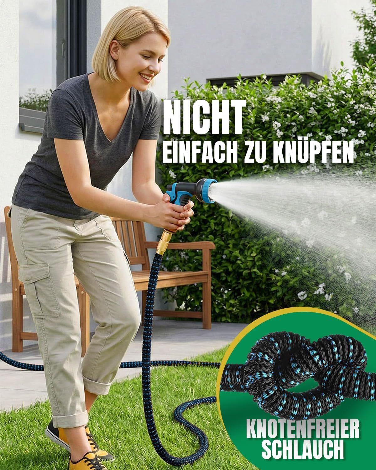 Premium 15m Expandable Garden Hose with 10-Function Spray Gun – 3750D Fabric, Brass Fittings