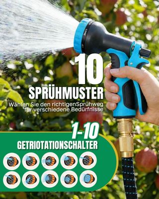 Premium 15m Expandable Garden Hose with 10-Function Spray Gun – 3750D Fabric, Brass Fittings