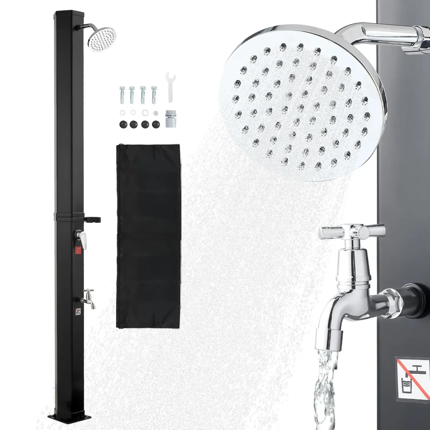 Solar Heated Outdoor Shower – Hot &amp; Cold Water with Foot Rinse, Size: 35 Litre