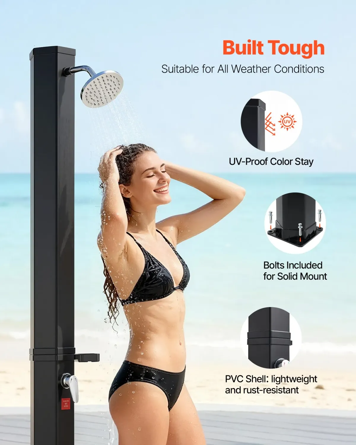 Solar Heated Outdoor Shower – Hot &amp; Cold Water with Foot Rinse