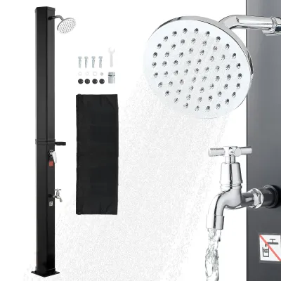 Solar Heated Outdoor Shower – Hot &amp; Cold Water with Foot Rinse