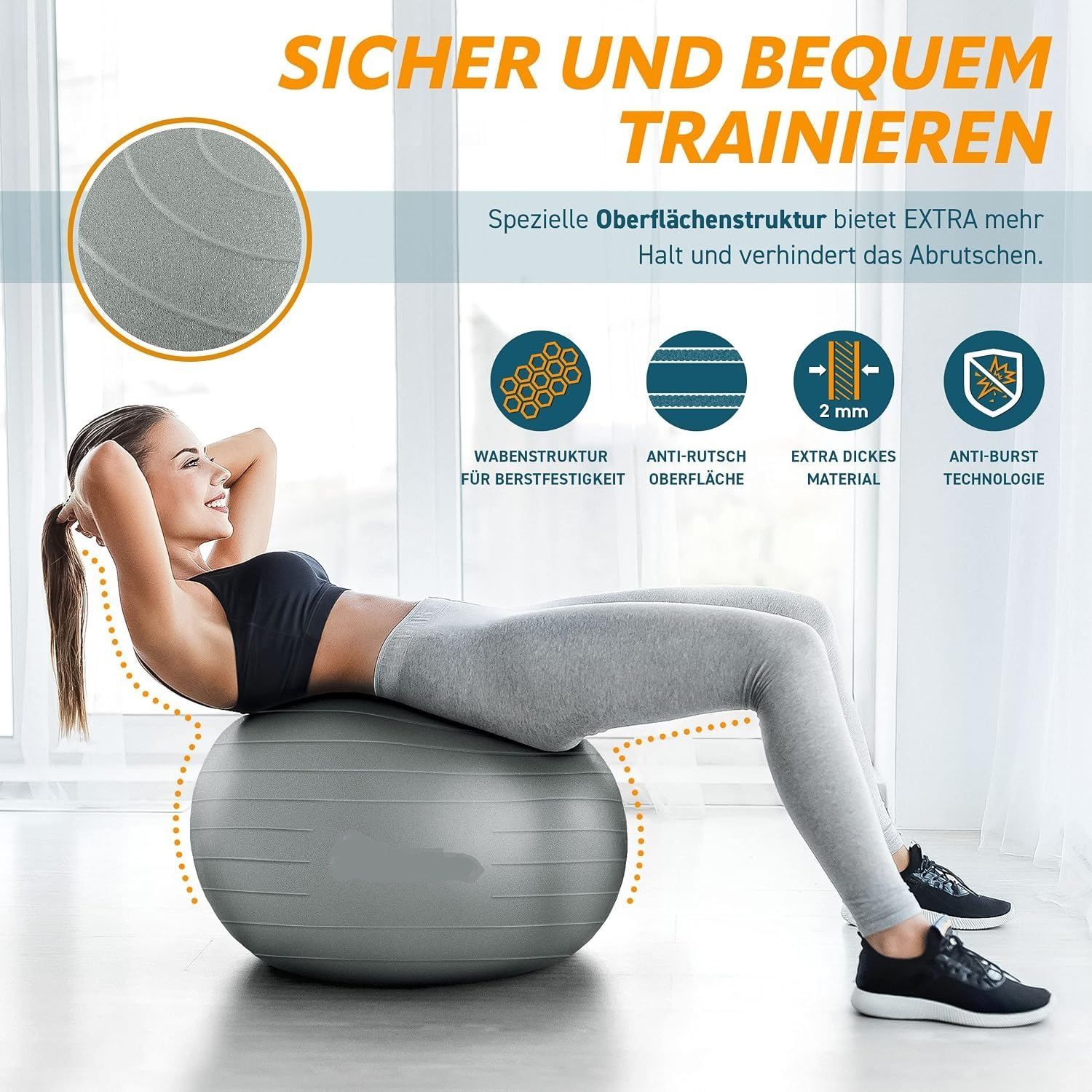 Exercise Ball Anti-Burst 300kg Pilates Yoga Fitness Ball with Pump