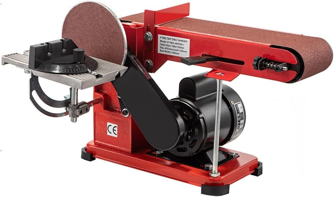 1420 r/min Adjustable Electric Bench Belt Sander – 4" x 36" with 6" Disc, Includes 4 Rubber Foot Pads &amp; Combo