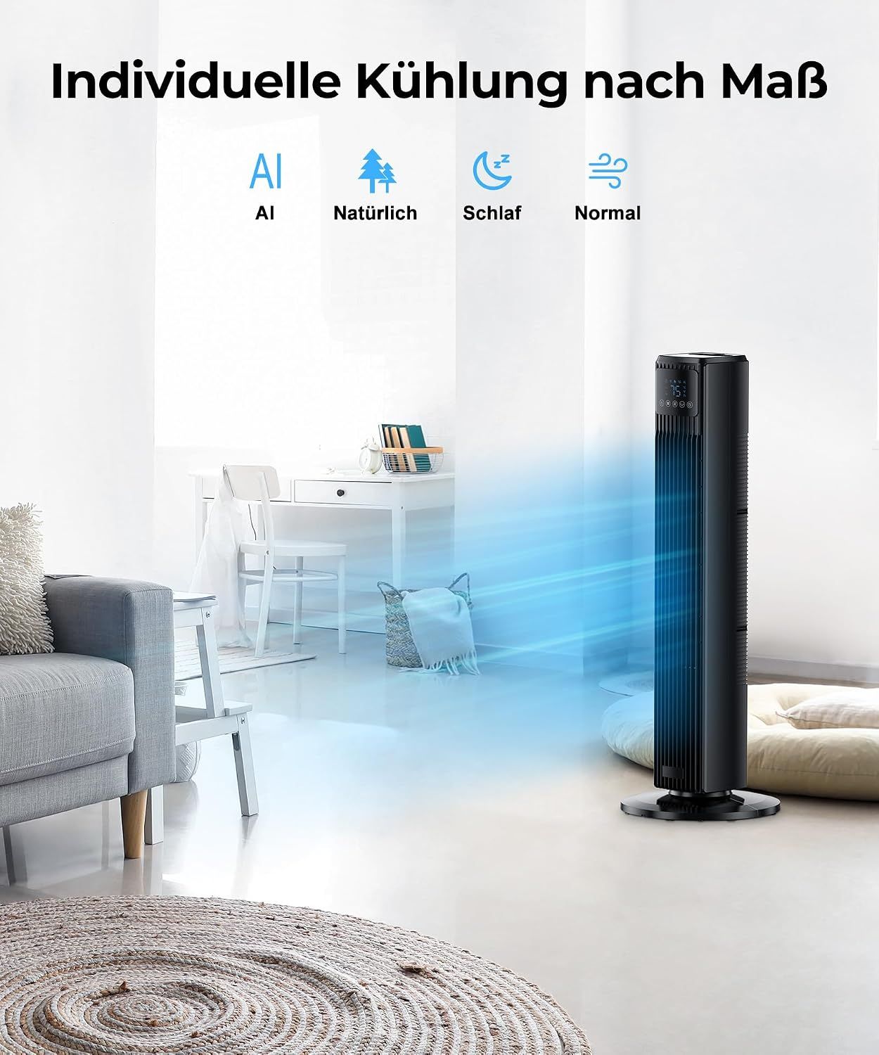 91 cm Bladeless Tower Fan – Quiet 8 m/s Airflow with Remote Control