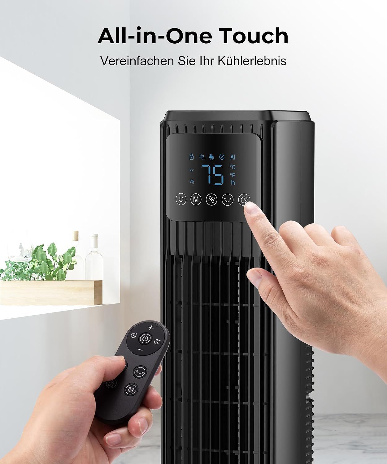 91 cm Bladeless Tower Fan – Quiet 8 m/s Airflow with Remote Control