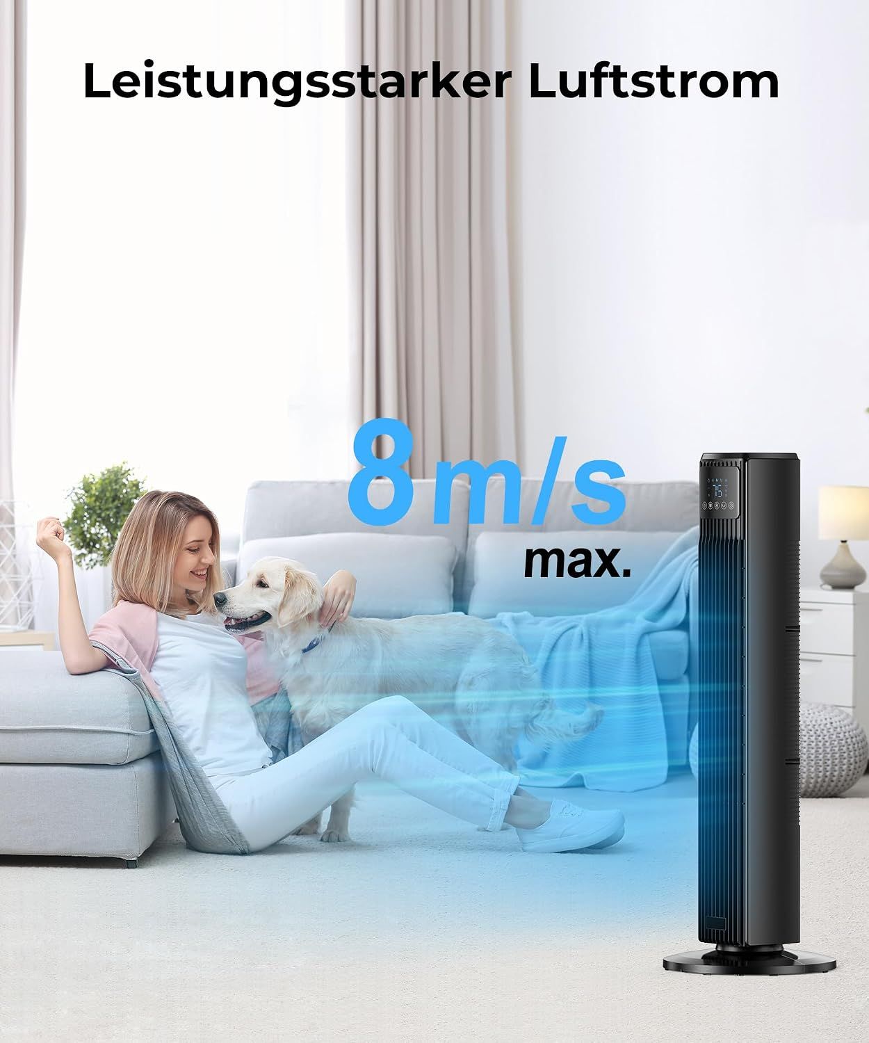 91 cm Bladeless Tower Fan – Quiet 8 m/s Airflow with Remote Control
