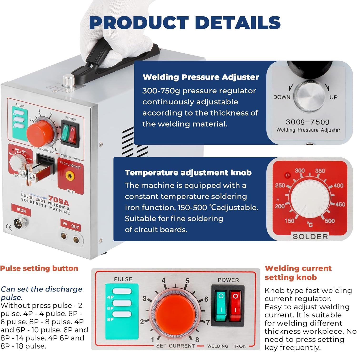3.2KW Battery Spot Welder 709A 2-in-1 Pulse Welding Machine with Soldering Iron 220V