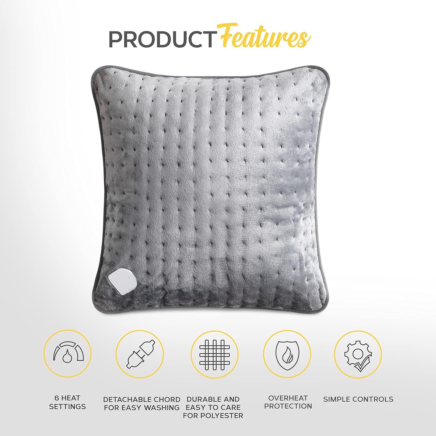 Electric Heated Cushion – Dark Grey, 6 Heat Settings