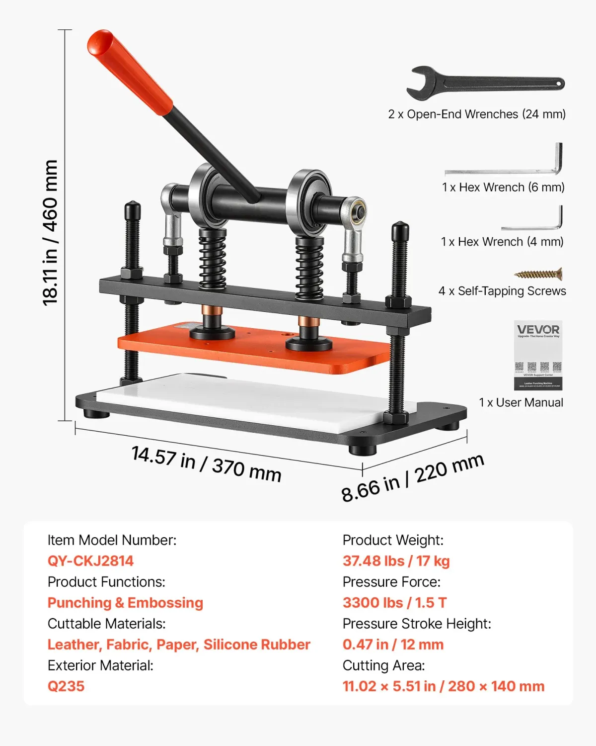 Leather Cutting Machine 280x140mm Hand Press