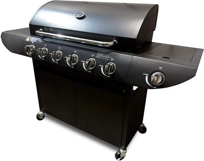 Pro Deluxe 6-Burner Gas BBQ Grill with Side Burner – Black