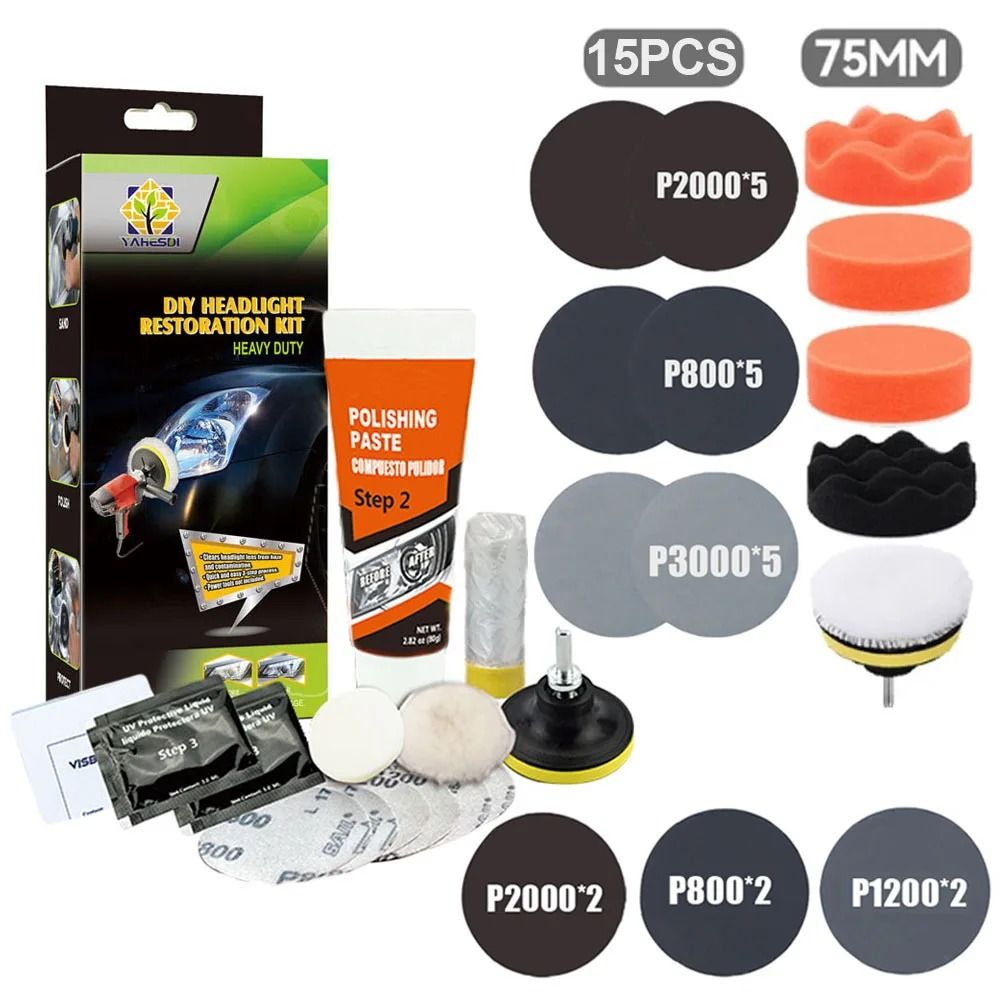 Professional Car Headlight Restoration Kit – Polishing &amp; UV Protection