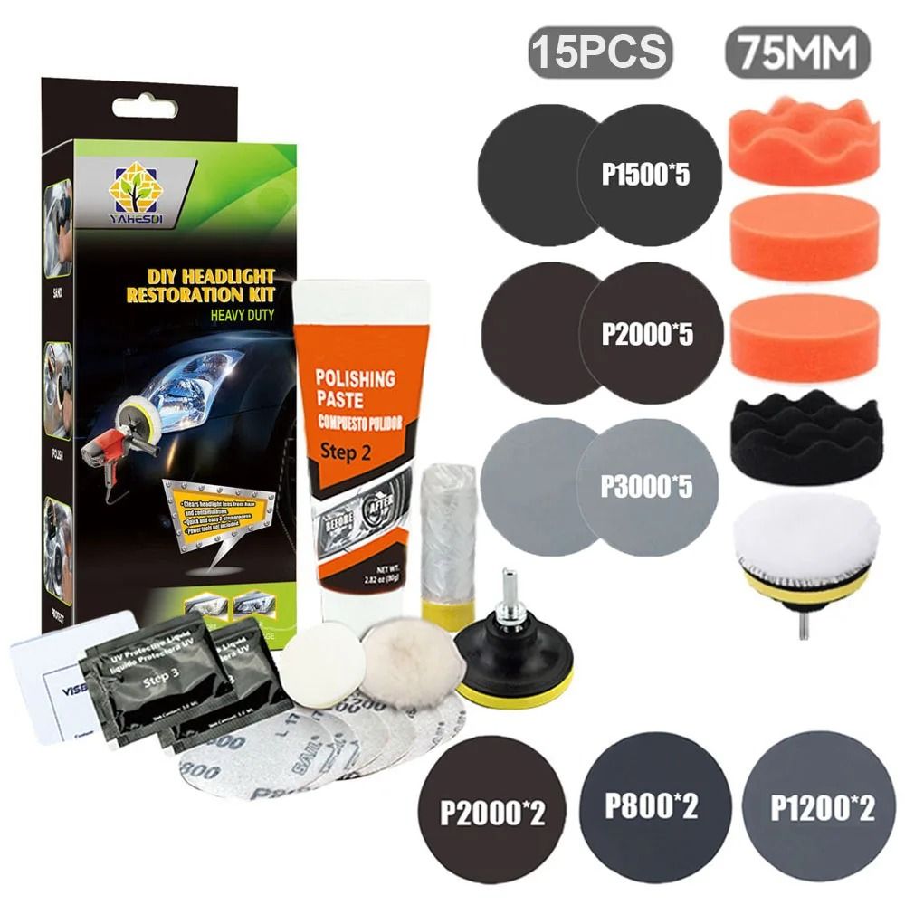 Professional Car Headlight Restoration Kit – Polishing &amp; UV Protection