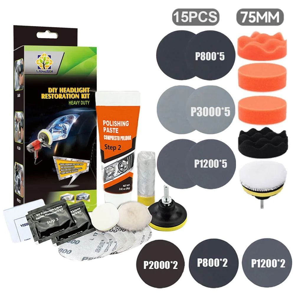 Professional Car Headlight Restoration Kit – Polishing &amp; UV Protection