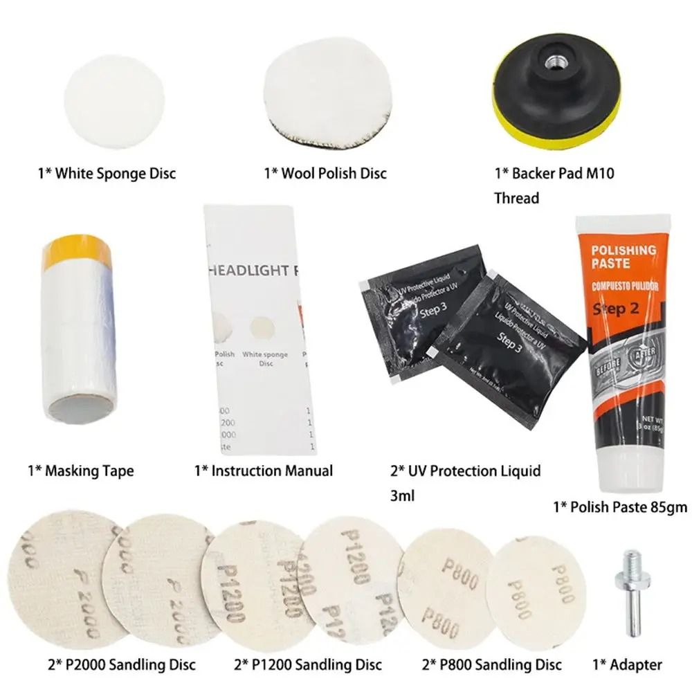 Professional Car Headlight Restoration Kit – Polishing &amp; UV Protection