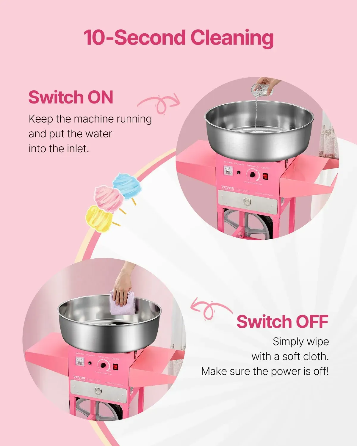 Commercial Cotton Candy Machine 1000W with Cart