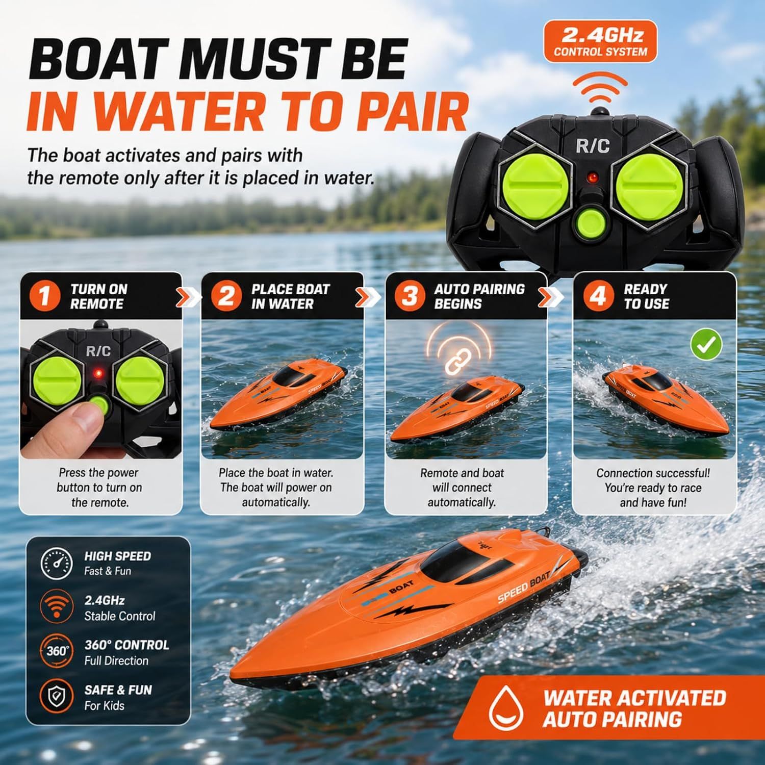 RC 2.4GHz High-Speed Boat – Dual Motor Waterproof Racing Speedboat