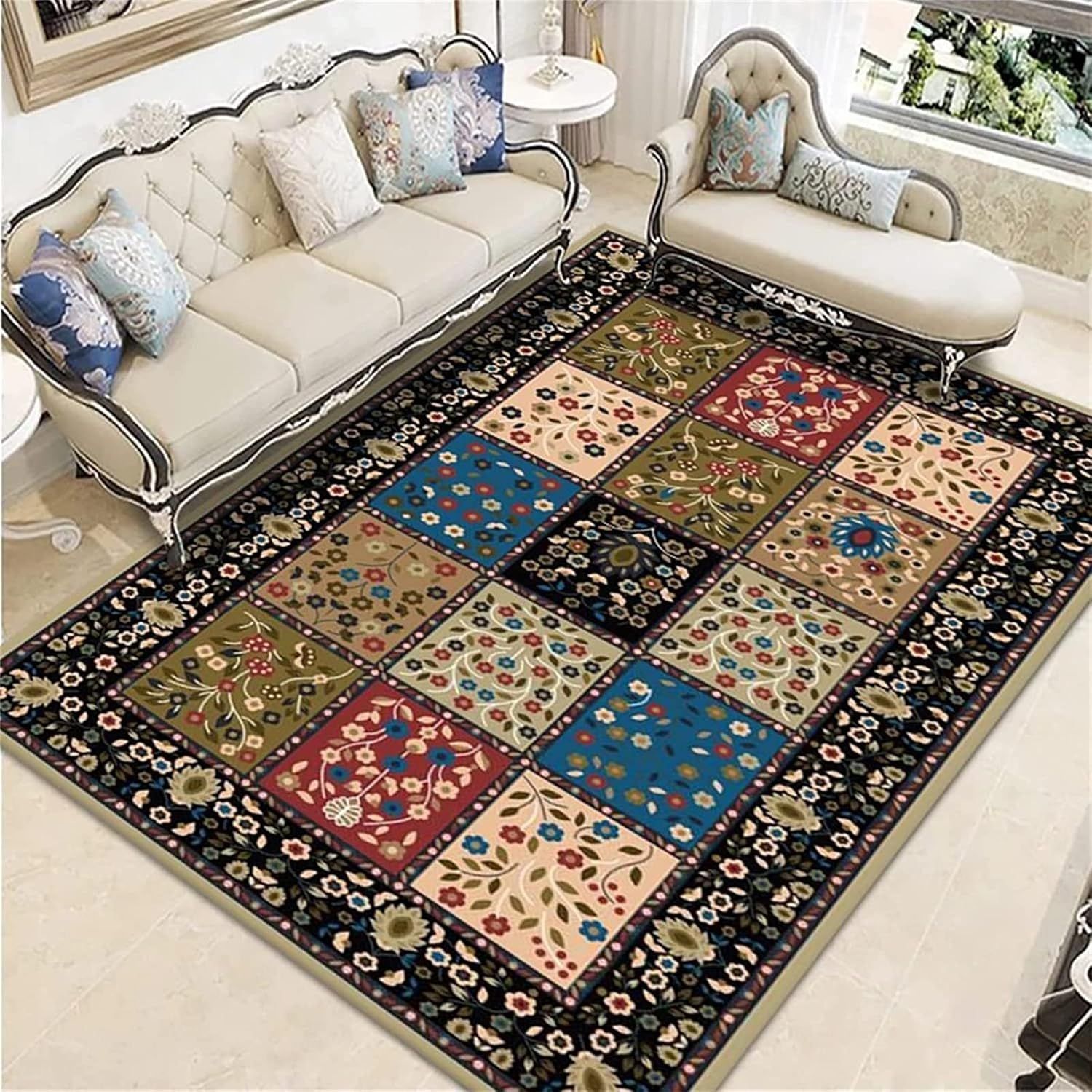 Luxury Area Rug 160x280cm 7mm Thick Retro Floral Stain Resistant Carpet