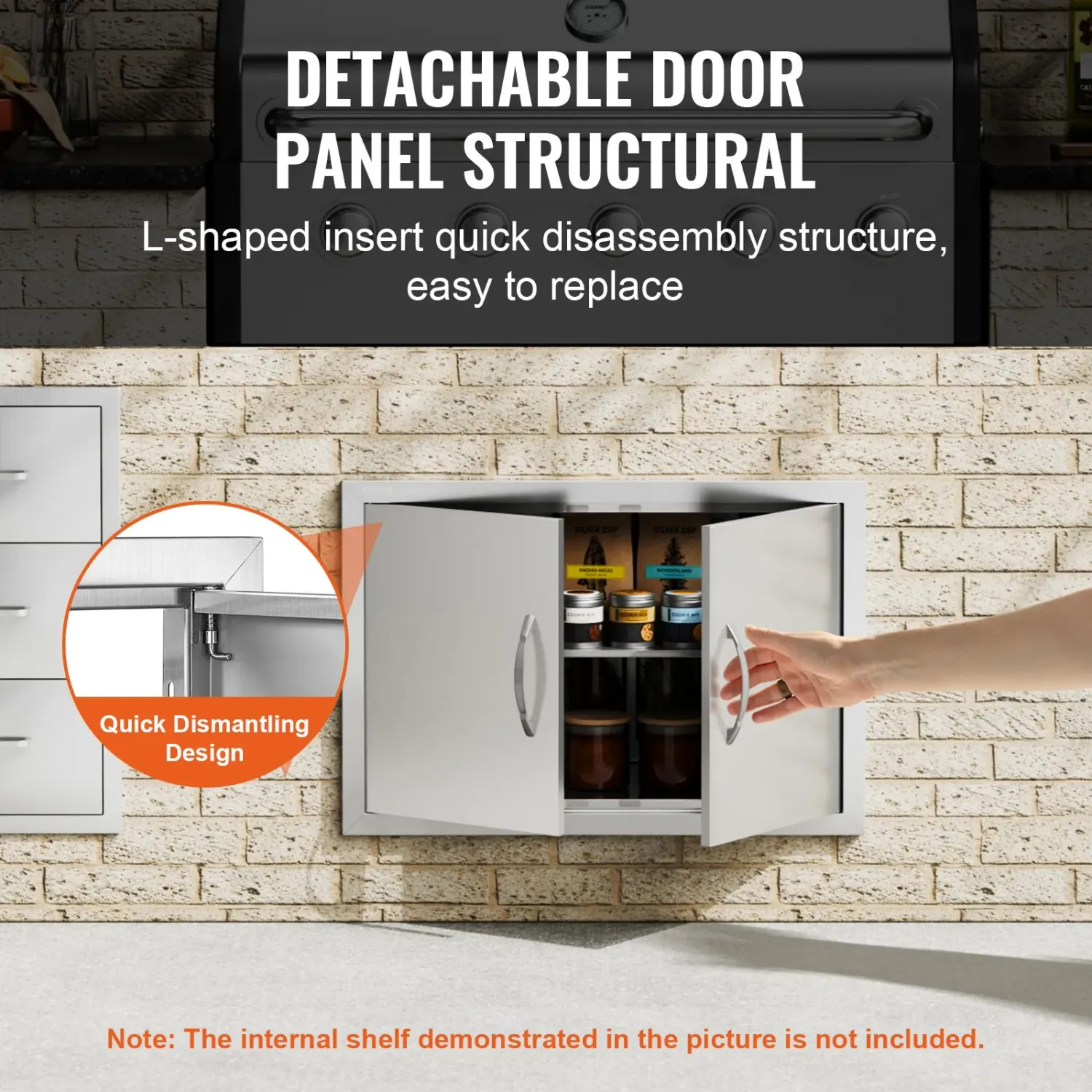 BBQ Access Door 28 x 19 Inch, Double Stainless Steel Outdoor Kitchen Cabinet Door with Handles for BBQ Island