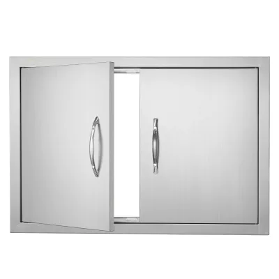 BBQ Access Door 28 x 19 Inch, Double Stainless Steel Outdoor Kitchen Cabinet Door with Handles for BBQ Island
