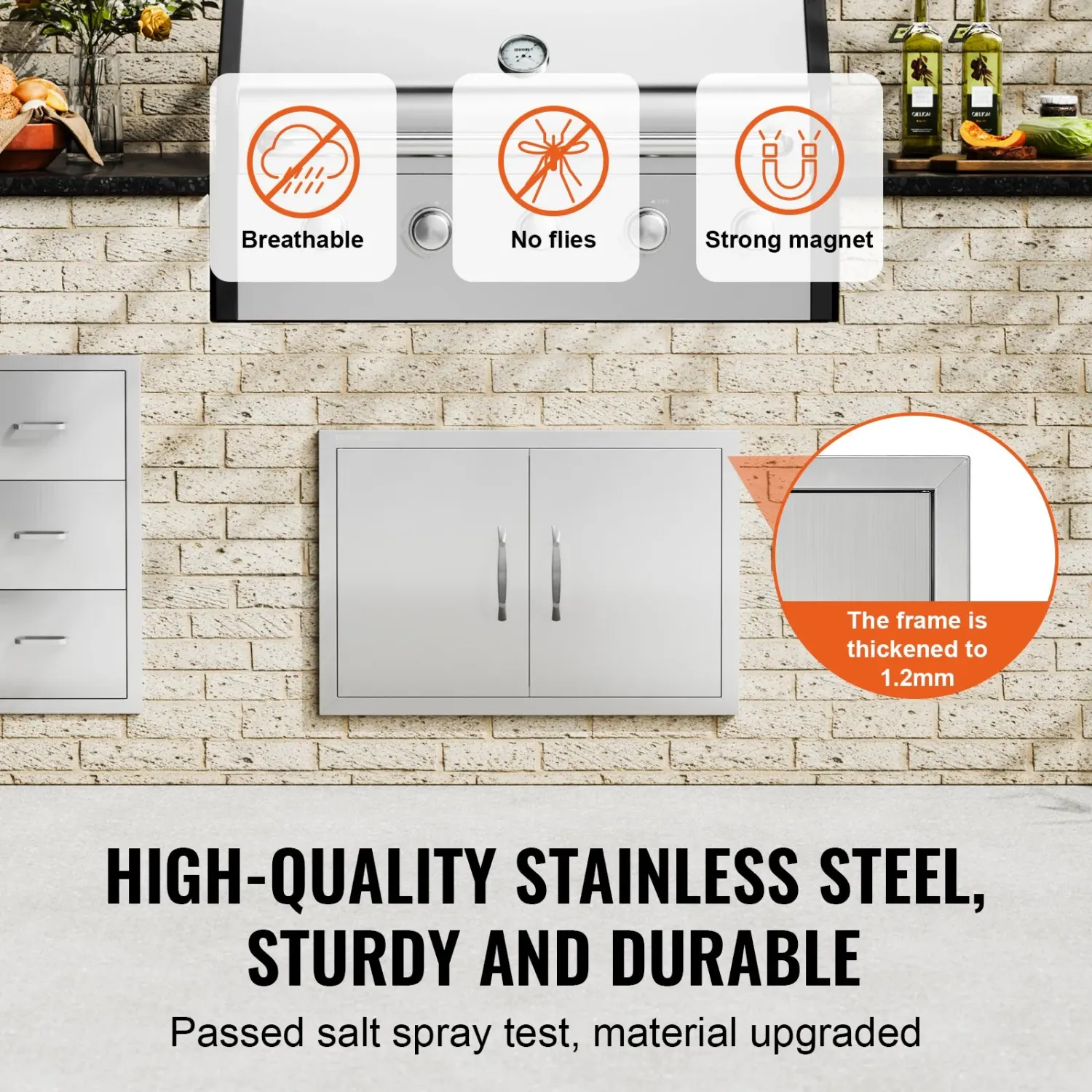 BBQ Access Door 28 x 19 Inch, Double Stainless Steel Outdoor Kitchen Cabinet Door with Handles for BBQ Island