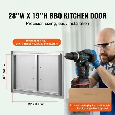 BBQ Access Door 28 x 19 Inch, Double Stainless Steel Outdoor Kitchen Cabinet Door with Handles for BBQ Island