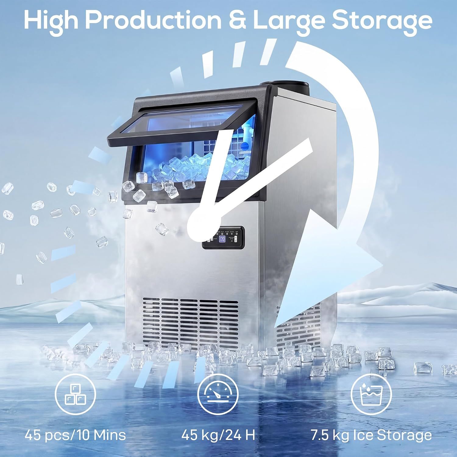 Commercial Ice Maker Machine 36KG/24H Stainless Steel Self Cleaning Ice Maker