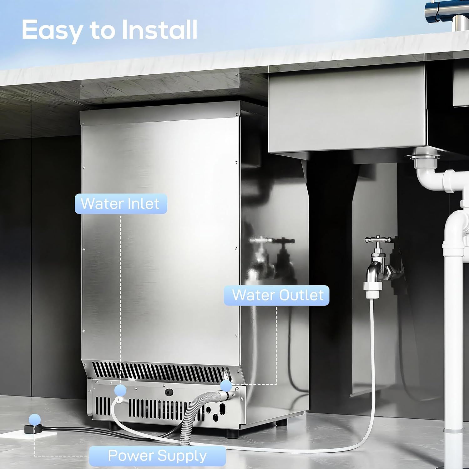 Commercial Ice Maker Machine 36KG/24H Stainless Steel Self Cleaning Ice Maker