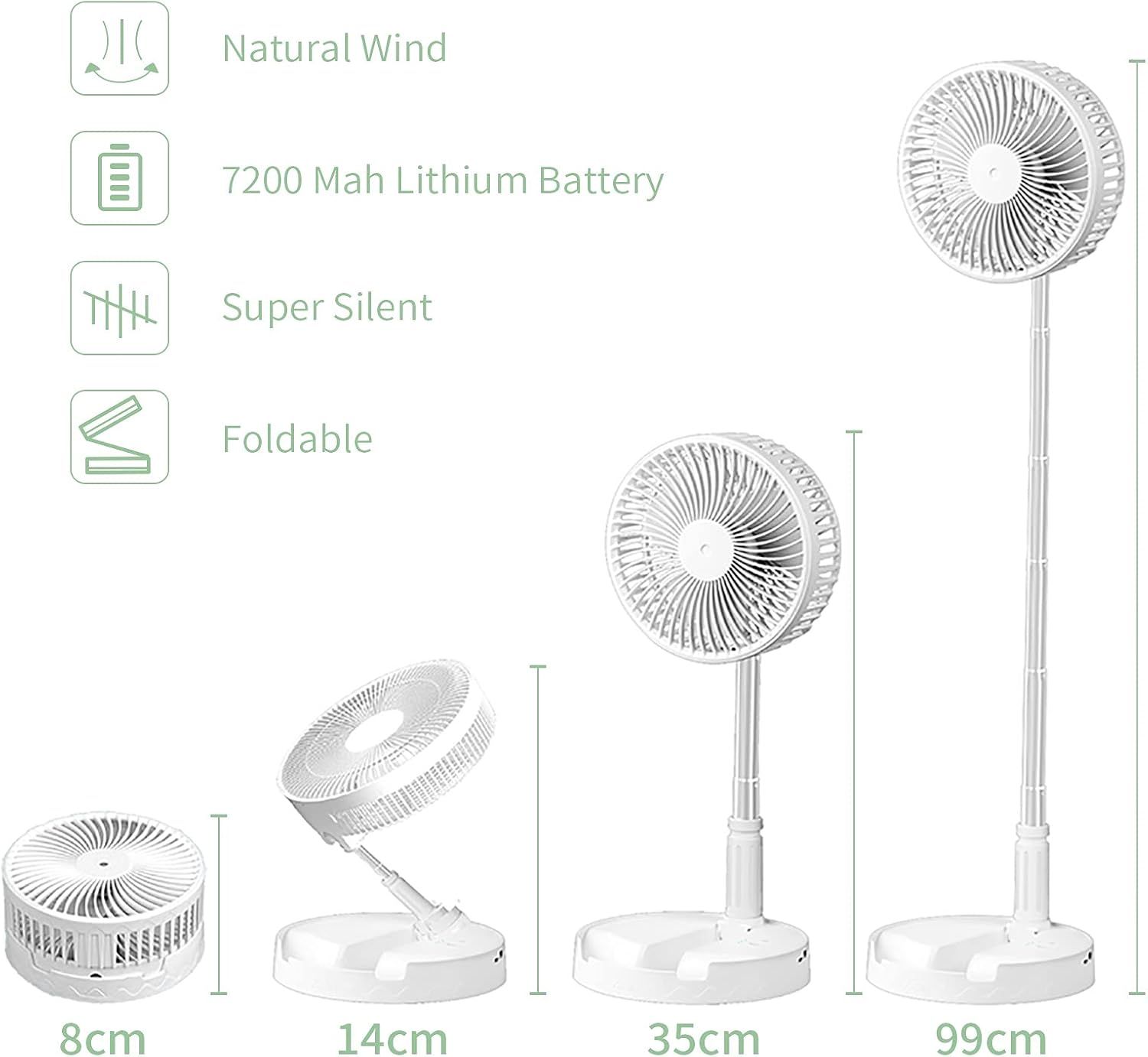 Table Fan Foldable Rechargeable 7200mAh Battery