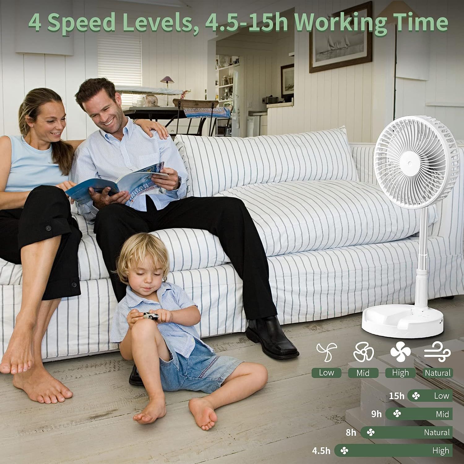 Table Fan Foldable Rechargeable 7200mAh Battery