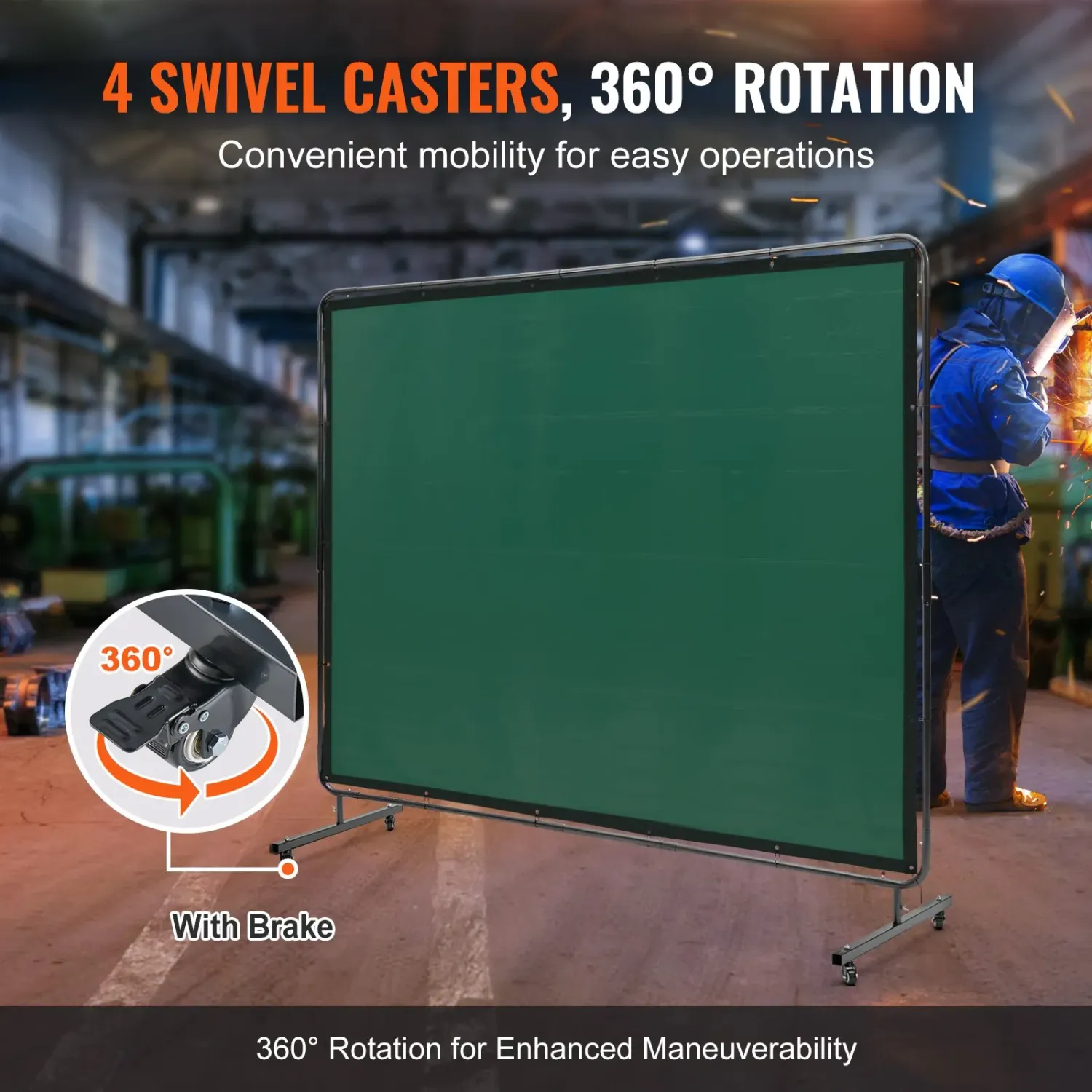 Mobile Welding Curtain Screen with Frame Wheels Green