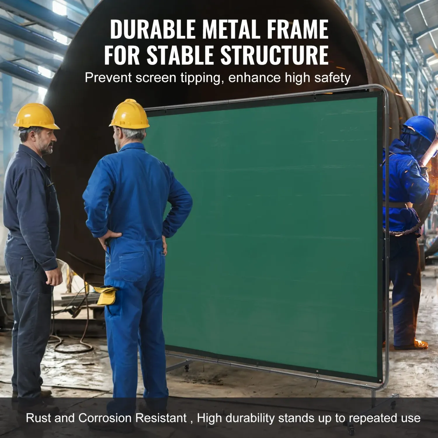 Mobile Welding Curtain Screen with Frame Wheels Green