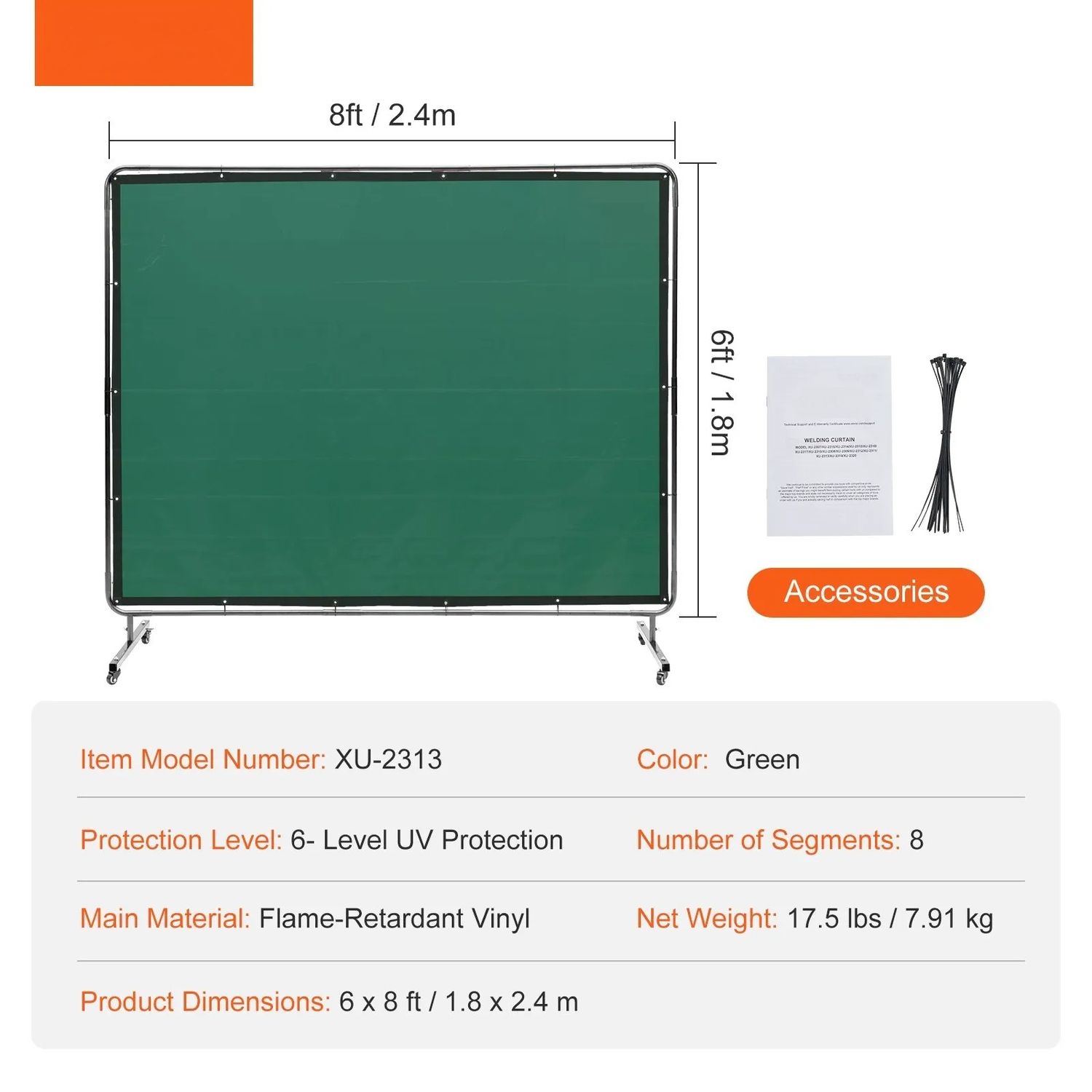 Mobile Welding Curtain Screen with Frame Wheels Green