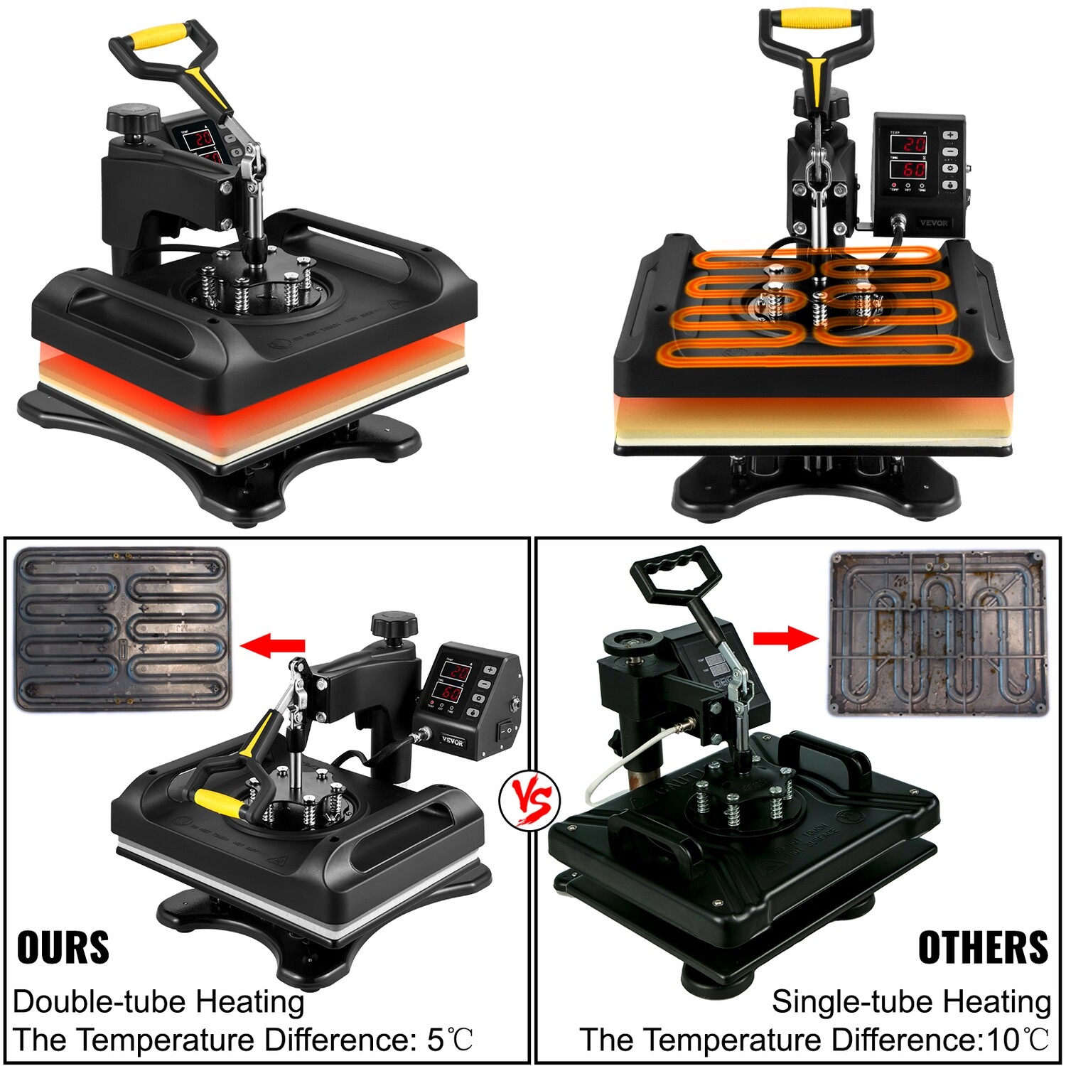 Black Heat Press Machine 12x15 Inch – 5-in-1 Sublimation Press for T-Shirts, Mugs, Hats, and More