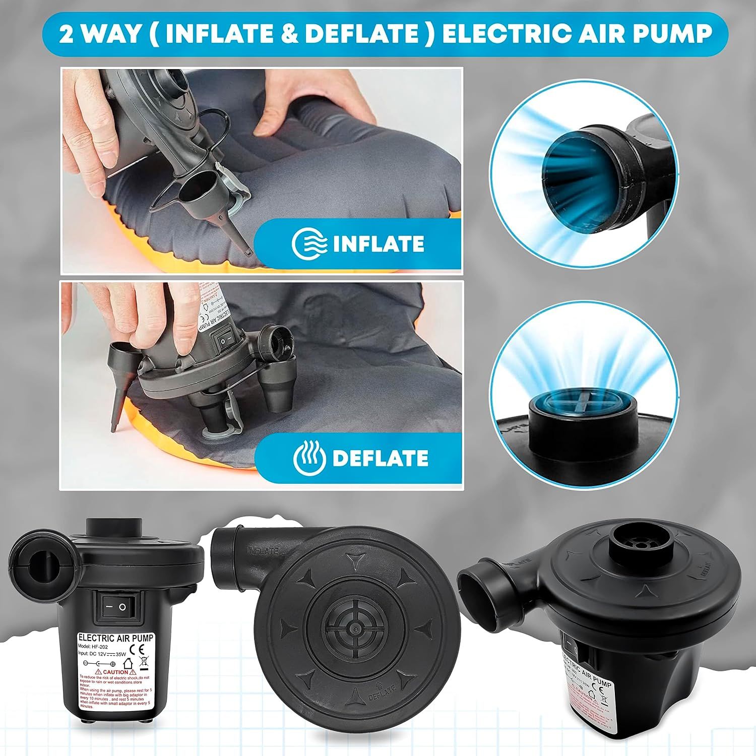 Electric Air Pump Inflator Deflator 12V AC/DC