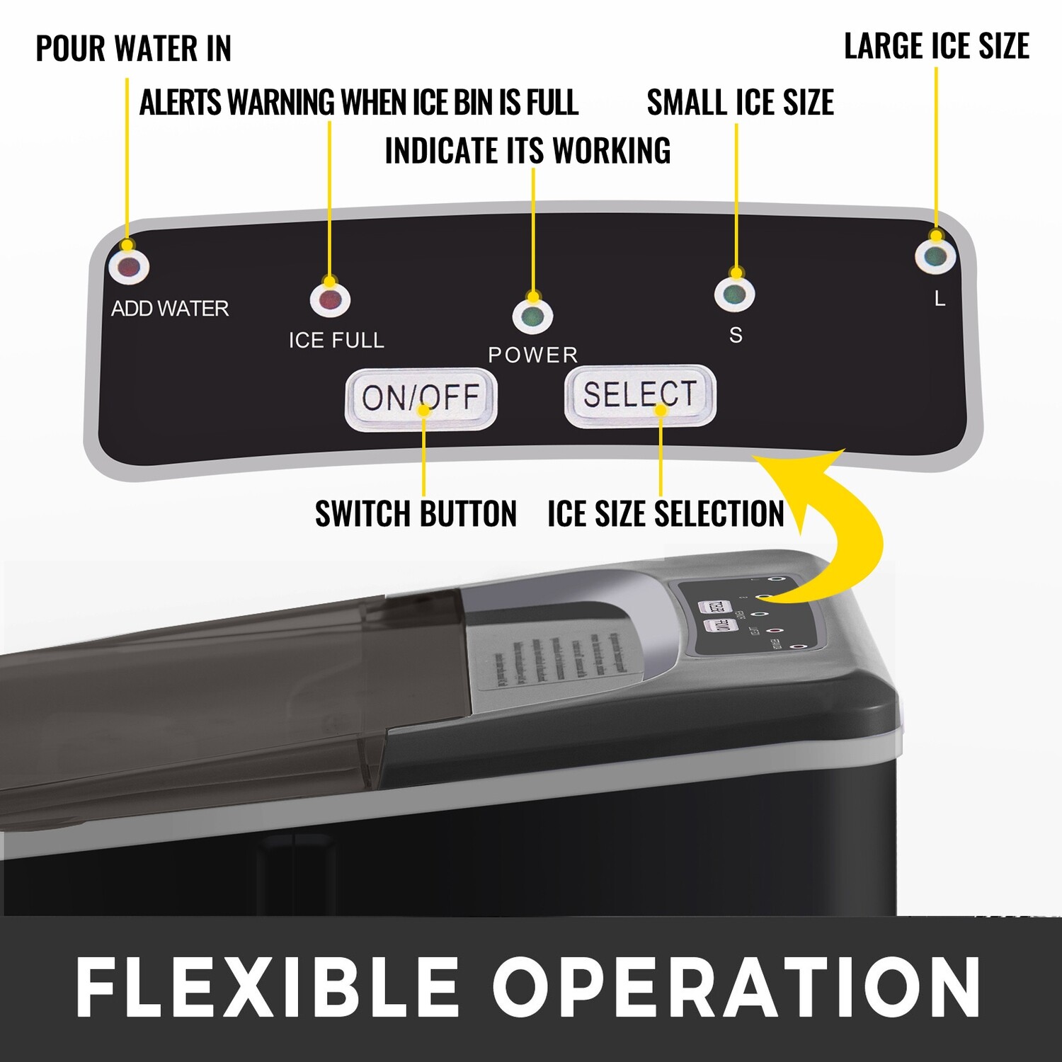 Countertop Portable Ice Maker with Ice Scoop, Bullet Ice, 12KG (26LB) Daily Production, Fast Ice Making Machine